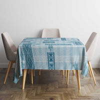 Hawaiian Quilt Tapa On Cold Blue Palaka Motifs Tablecloth