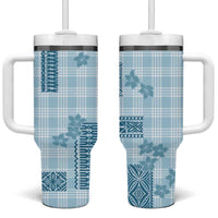 Hawaiian Quilt Tapa On Cold Blue Palaka Motifs Tumbler With Handle