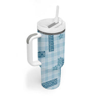 Hawaiian Quilt Tapa On Cold Blue Palaka Motifs Tumbler With Handle