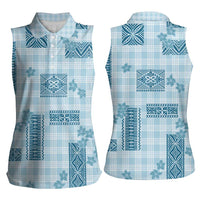 Hawaiian Quilt Tapa On Cold Blue Palaka Motifs Women Sleeveless Polo Shirt