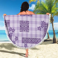 Hawaiian Quilt Tapa On Lilac Palaka Motifs Beach Blanket