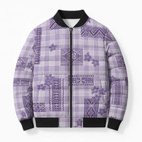 Hawaiian Quilt Tapa On Lilac Palaka Motifs Bomber Puffer Jacket