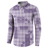 Hawaiian Quilt Tapa On Lilac Palaka Motifs Button Sweatshirt