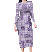 Hawaiian Quilt Tapa On Lilac Palaka Motifs Family Matching Long Sleeve Bodycon Dress and Hawaiian Shirt