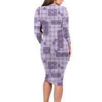 Hawaiian Quilt Tapa On Lilac Palaka Motifs Family Matching Long Sleeve Bodycon Dress and Hawaiian Shirt