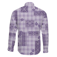 Hawaiian Quilt Tapa On Lilac Palaka Motifs Family Matching Off The Shoulder Long Sleeve Dress and Hawaiian Shirt