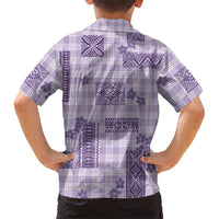Hawaiian Quilt Tapa On Lilac Palaka Motifs Family Matching Off Shoulder Short Dress and Hawaiian Shirt