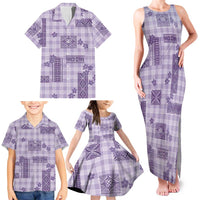 Hawaiian Quilt Tapa On Lilac Palaka Motifs Family Matching Tank Maxi Dress and Hawaiian Shirt