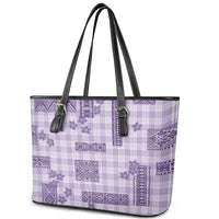 Hawaiian Quilt Tapa On Lilac Palaka Motifs Leather Tote Bag