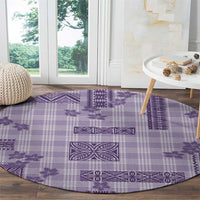 Hawaiian Quilt Tapa On Lilac Palaka Motifs Round Carpet