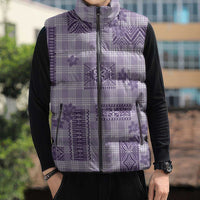 Hawaiian Quilt Tapa On Lilac Palaka Motifs Sleeveless Puffer Jacket