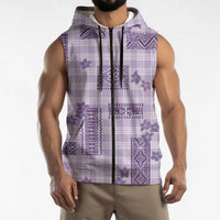 Hawaiian Quilt Tapa On Lilac Palaka Motifs Sleeveless Zip Hoodie