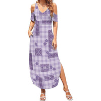 Hawaiian Quilt Tapa On Lilac Palaka Motifs Summer Maxi Dress