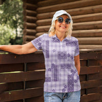 Hawaiian Quilt Tapa On Lilac Palaka Motifs Women Polo Shirt