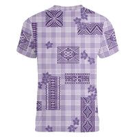 Hawaiian Quilt Tapa On Lilac Palaka Motifs Women V-Neck T-Shirt