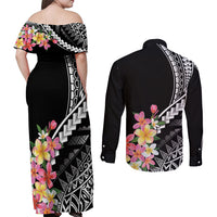 AAPI Heritage Month Couples Matching Off Shoulder Maxi Dress and Long Sleeve Button Shirt Kanaka Hawaii Plumeria
