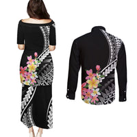 AAPI Heritage Month Couples Matching Puletasi and Long Sleeve Button Shirt Kanaka Hawaii Plumeria