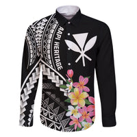 AAPI Heritage Month Family Matching Short Sleeve Bodycon Dress and Hawaiian Shirt Kanaka Hawaii Plumeria LT7 Dad's Shirt - Long Sleeve Black - Polynesian Pride