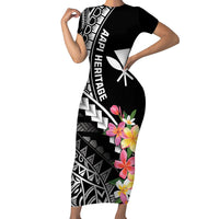 AAPI Heritage Month Short Sleeve Bodycon Dress Kanaka Hawaii Plumeria LT7 Long Dress Black - Polynesian Pride