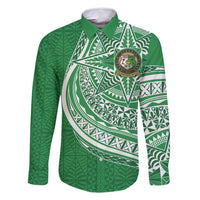 Tonga Liahona High School Personalized Family Matching Summer Maxi Dress and Hawaiian Shirt Ngatu Tokelaufeletoa Motifs LT7 Dad's Shirt - Long Sleeve Green - Polynesian Pride
