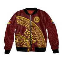 Tonga High School Bomber Jacket THS Anniversary Ngatu Motif LT7 Unisex Maroon - Polynesian Pride