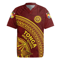 Tonga High School Rugby Jersey THS Anniversary Ngatu Motif LT7 Maroon - Polynesian Pride