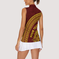 Tonga High School Women Sleeveless Polo Shirt THS Anniversary Ngatu Motif