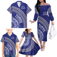 Tupou College Toloa Family Matching Off The Shoulder Long Sleeve Dress and Hawaiian Shirt Ngatu Tapa Mix Style
