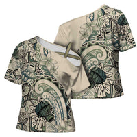 Aloha Hawaii Tapa Cross Shoulder Shirt Summer Green Hawaiian Ipu - Polynesian Pride
