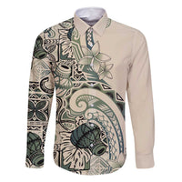 Aloha Hawaii Tapa Family Matching Long Sleeve Bodycon Dress and Hawaiian Shirt Summer Green Hawaiian Ipu - Polynesian Pride