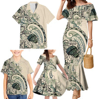 Aloha Hawaii Tapa Family Matching Mermaid Dress and Hawaiian Shirt Summer Green Hawaiian Ipu - Polynesian Pride