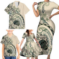 Aloha Hawaii Tapa Family Matching Short Sleeve Bodycon Dress and Hawaiian Shirt Summer Green Hawaiian Ipu - Polynesian Pride