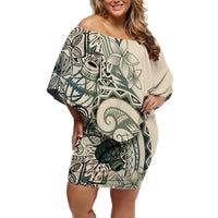 Aloha Hawaii Tapa Off Shoulder Short Dress Summer Green Hawaiian Ipu - Polynesian Pride