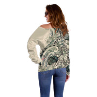 Aloha Hawaii Tapa Off Shoulder Sweater Summer Green Hawaiian Ipu - Polynesian Pride