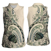 Aloha Hawaii Tapa Women Sleeveless Polo Shirt Summer Green Hawaiian Ipu - Polynesian Pride