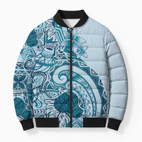 Aloha Hawaii Tapa Bomber Puffer Jacket Cool Turquoise Hawaiian Ipu - Polynesian Pride