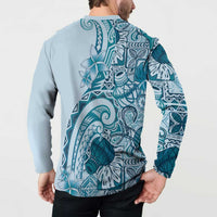 Aloha Hawaii Tapa Button Sweatshirt Cool Turquoise Hawaiian Ipu - Polynesian Pride