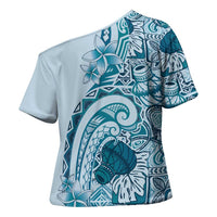 Aloha Hawaii Tapa Cross Shoulder Shirt Cool Turquoise Hawaiian Ipu - Polynesian Pride