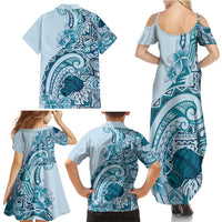 Aloha Hawaii Tapa Family Matching Summer Maxi Dress and Hawaiian Shirt Cool Turquoise Hawaiian Ipu - Polynesian Pride
