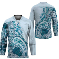 Aloha Hawaii Tapa Hockey Jersey Cool Turquoise Hawaiian Ipu - Polynesian Pride