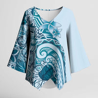 Aloha Hawaii Tapa Kimono Sleeve Blouse Cool Turquoise Hawaiian Ipu - Polynesian Pride