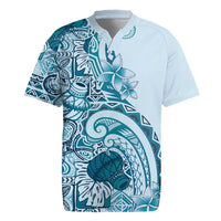 Aloha Hawaii Tapa Rugby Jersey Cool Turquoise Hawaiian Ipu - Polynesian Pride
