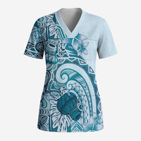 Aloha Hawaii Tapa Scrub Top Cool Turquoise Hawaiian Ipu - Polynesian Pride
