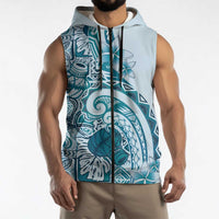 Aloha Hawaii Tapa Sleeveless Zip Hoodie Cool Turquoise Hawaiian Ipu LT7
