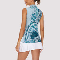 Aloha Hawaii Tapa Women Sleeveless Polo Shirt Cool Turquoise Hawaiian Ipu - Polynesian Pride
