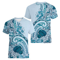 Aloha Hawaii Tapa Women V-Neck T-Shirt Cool Turquoise Hawaiian Ipu - Polynesian Pride