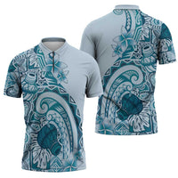 Aloha Hawaii Tapa Zipper Polo Shirt Cool Turquoise Hawaiian Ipu - Polynesian Pride
