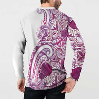 Aloha Hawaii Tapa Button Sweatshirt Vibrant Fuchsia Hawaiian Ipu - Polynesian Pride