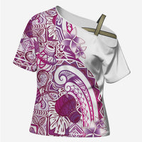 Aloha Hawaii Tapa Cross Shoulder Shirt Vibrant Fuchsia Hawaiian Ipu LT7 Female Fuchsia - Polynesian Pride