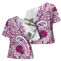 Aloha Hawaii Tapa Cross Shoulder Shirt Vibrant Fuchsia Hawaiian Ipu LT7 - Polynesian Pride